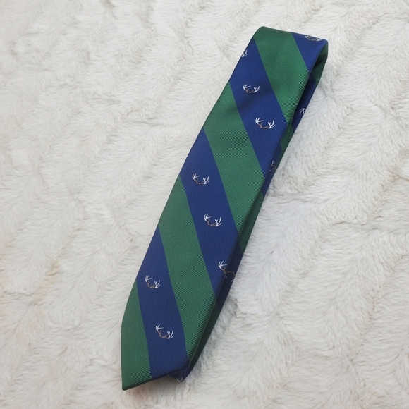 NWT Mens American  Eagle Tie Green Navy Striped Deer Antlers Hunting One Size OS - Picture 1 of 11